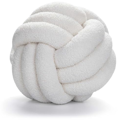 Coussin à nœuds, de 28 cm, tissé à la main, coussin décoratif, coussin de balle, coussin en peluche, pour décoration d'intérieur, blanc