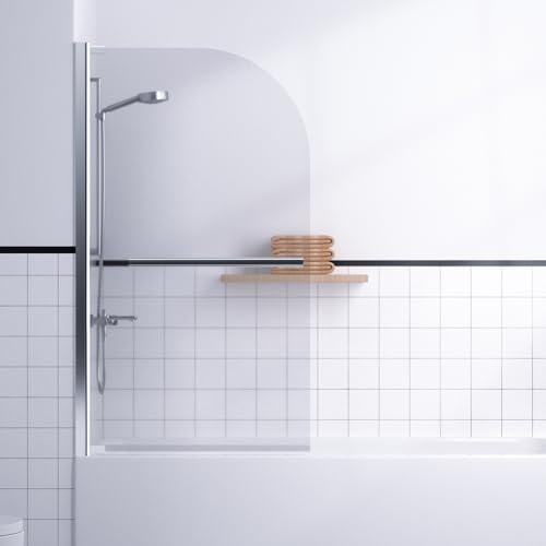 Morimoe Frameless Pivot Half Shower Door for Bathtub, 1/4 (6mm) Clear SGCC Tempered Glass Panel with Explosion-Proof Film, 304 Stainless Steel Handle, Can be Installed on Left & Right Side