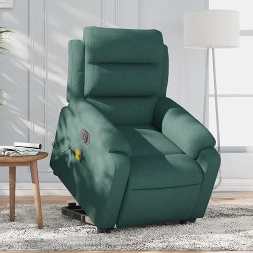 Homgoday Elektrischer Massagesessel mit Aufstehhilfe, Relaxsessel Aufstehsessel Fernsehsessel Seniorensessel mit Liegefunktion, TV Sessel Ruhesessel für Wohnzimmer Dunkelgrün Stoff