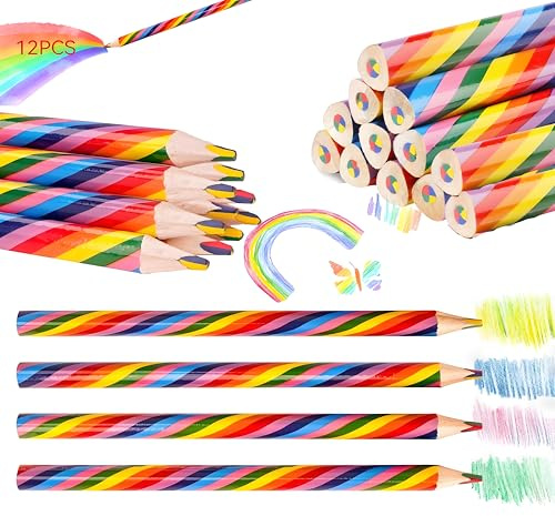 Nokwocy Regenbogen Buntstifte,12 Stück regenbogenstift,Buntstifte Kinder,Dreikant Farbstifte Set für Kinder Zeichnung Pencil,Regenbogen Deko Kindergeburtstag,Schule Büro Haushaltswaren