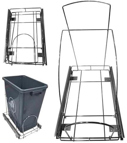 Curseur de poubelle pour armoire de cuisine, poubelle coulissante réglable sous l'armoire, étagère coulissante en métal de 16,5 x 15,8 x 11 po avec poignée (poubelle non incluse) Curseur de poubelle c
