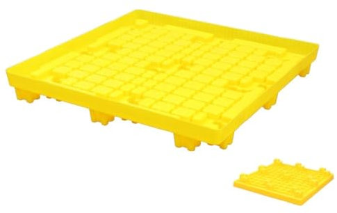 exproyzk Spill Containment Palette, Modulare Spill Containment, Plattform zur Verhinderung des Auslaufens von Ölfässern, Anti-Leckage, ohne obere Abdeckung(Gelb,121x121x17cm)