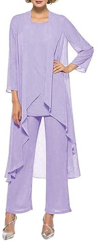 HUINI Dreiteilig Mutter der Braut Hosenanzug für Hochzeit Chiffon Langarm Brautmutterkleid mit Jacke Formell Abendkleid Set