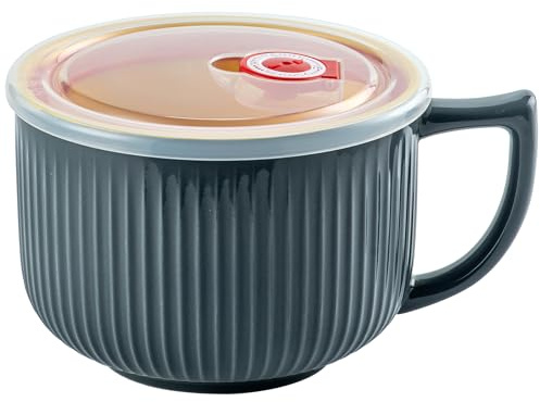 Grandes tasses à soupe larges avec poignées, bols à soupe en céramique avec poignée et couvercle ventilé, tasses à soupe pour ramen, pâtes, salades, céréales, passent au micro-ondes et au