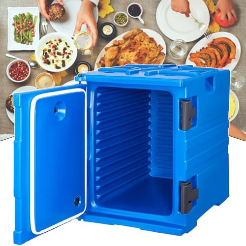 BoîTe Chauffante De 95 Pintes Pour La Restauration, Porte-BoîTes Alimentaires Avec Doubles Boucles, Chauffe-Aliments à Chargement Frontal, Chargeur Final Avec Roues Pour Restaurant, Cantine,Blue