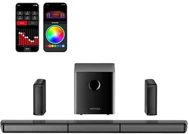 ULTIMEA Soundbar Surround Virtuale 7.1ch, Soundbar TV con Audio Immersivo e 2 Altoparlanti Surround, Luci RGB, Subwoofer da 6,5, Potenza di Picco 410W, App, HDMI, Apollo S70 Ultra