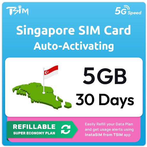Singapur Tarjeta SIM | Plan Recargable Súper Económico de 5 GB | Activación automática con validez de 30 días | Velocidad 5G/4G | Hotspot Permitido | Solo Datos, sin número de teléfono.