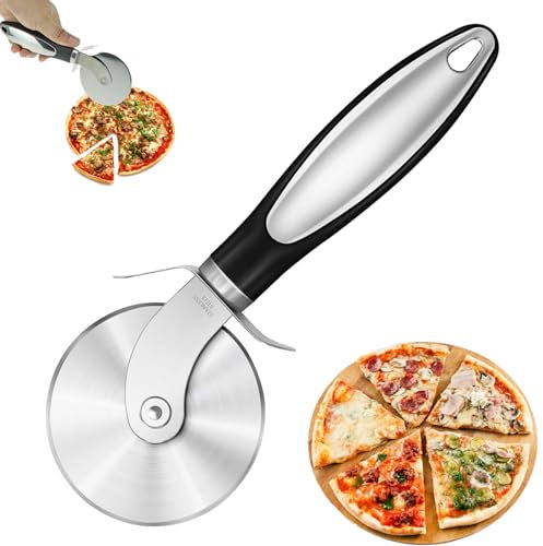 Premium Pizzaschneider,Pizzaroller Aus Edelstahl,Pizzaschneider, Pizzaroller Aus Edelstahl,Teigschneider,Pizza Schneider,Superscharfer Pizzaschneider,Für Große Und Kleine Pizza (Schwarz)