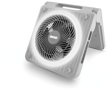 Unold 86517 Standventilator – Solarventilator für Camping | Akku-Solar-Ventilator mit LED-Beleuchtung | 5 Geschwindigkeitsstufen | Bis zu 24h Laufzeit | 5000 mAh Batterie | Grau