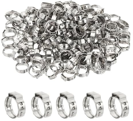 PATIKIL 1/2 Inch PEX Crimp Rings, 200 Pack Single Ear Hose Clamps Stainless Steel Cinch Crimp Ring Pinch Clamps for Pex Tubing Pipe Fitting Connections, Silver