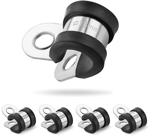 Poppstar 5x Schlauchschellen P-Klammer Edelstahl, Spannbereich 13mm, Bandbreite 20mm, gummiert
