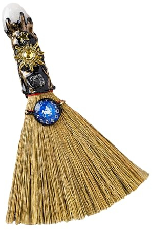 Scopa per Altare della Strega di Cristallo - Scopa Magica Artigianale con Pietre Naturali e Incisioni Zodiacali, Ideale per Meditazione, Guarigione e Yoga (Sagittario (22 nov – 21 dic))