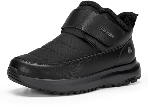 FitVille Men's Snow Boots Extra Wide Adjustable Straps Winter Boots Fleece Lined Warm Ankle Boots Non-slip Walking Shoes for Outdoor