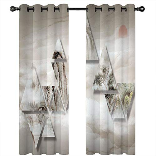 Verdunkelungsvorhänge 3D Rote Sonnenaufgangstintenlandschaft Muster Ösen Vorhang 2Er Set 140X160Cm Verdunkelungsvorhang Blickdicht Fenstergardinen Kinderzimmer Schlafzimmer Wohnzimmer Thermovorhang