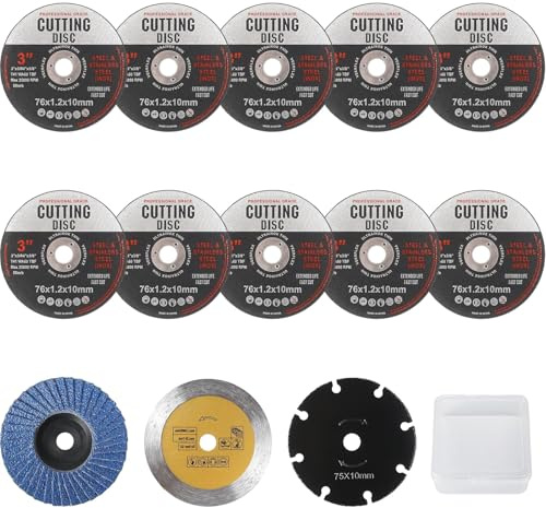 Fairblo 76mm Cutting Discs 13Pcs Angle Grinder Discs 3 Inch Cutting Disc for 10mm Bore Grinder Cutting Disc with Storage Box for Cutting Metal, Stone, Wood, Plastic, Grinding