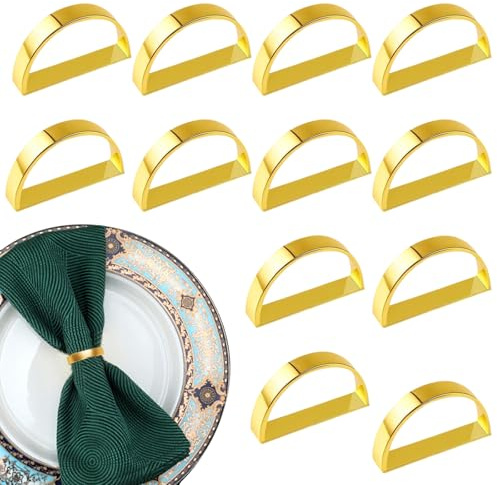 Servilletero dorado 12 elegantes hebillas para servilletas, anillos para servilleteros de Navidad, anillos de metal para decoración de mesa, San Valentín, Pascua, boda, Navidad, cena