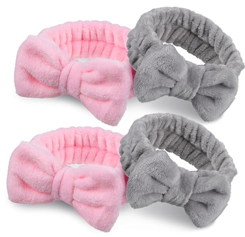Vaguelly Bandeaux pour Cheveux de Spa en Polaire Corail 4 Pièces, Design Extensible et Confortable, pour Soins Visage Toute L'année