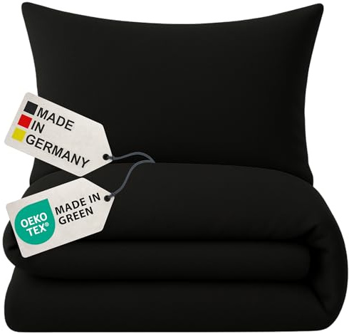 NYVI Biber Winter Bettwäsche Deluxe mit Reißverschluss - Flauschige Bettgarnitur, 100% Baumwolle, 145g/m², Einlaufschutz - 135x200 cm Schwarz