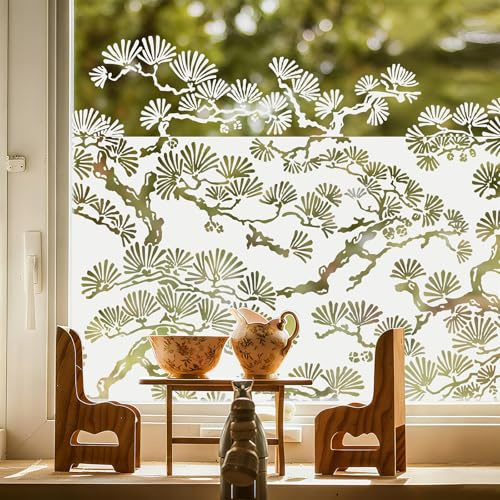 Fancyclings Fensterfolie Blickdicht Selbsthaftend,Kiefer 44X200CM | Sichtschutzfolie Fenster Innen Statische Fensterfolie ohne Kleber, Fenster Folie Blickschutz für Bad Kinderzimmer