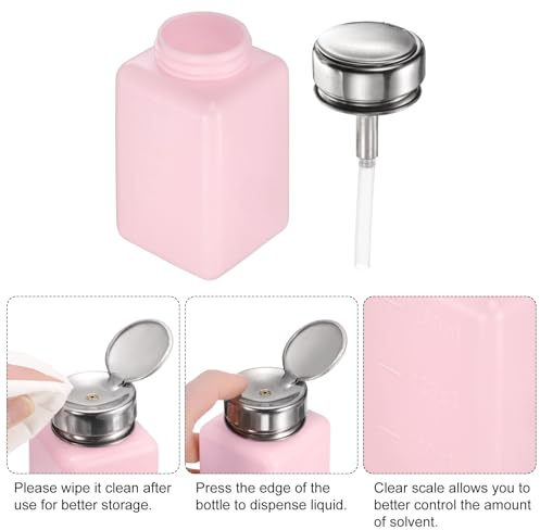 QUARKZMAN 5 Stück Lösungsmittel Alkohol Spender 200ml (6.7oz) Nagellackentferner Druckflüssigkeitsspender Pumpflasche Mit Edelstahl Druckkopf Für Aceton Lösung Pink