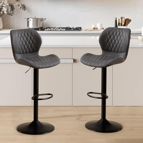 YUUIJOAA Barhocker Höhenverstellbar, 360°Drehstuhl Küchenstuhl, Bar Stühle mit Lehne, Barhocker für Esszimmer Heimbar Kücheninsel Bar Stool (Dunkelgrau, 2 PCS)