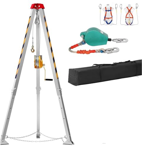Trépied robuste pour espaces confinés - Treuil réglable en hauteur - 1200/1800/1 179,3 kg - Idéal pour le levage d'égouts - Tige de tuyau souterraine avec ceinture de sécurité et protection contre les