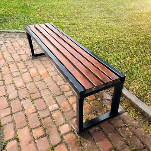 Banc de jardin résistant aux intempéries, capacité de 400 kg, sans accoudoirs, montage facile, lattes en bois massif pour terrasse, cour, balcon, parcs et pavillons (marron, 120 cm)