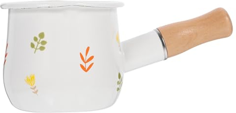 Housoutil Mini Pentola per Latte Smaltata Manico in Legno, Pentola Antiaderente per Riscaldare Latte e Salse, Casseruola Piccola Adatta per Cucina e Alimenti per Ragazzo Ragazza