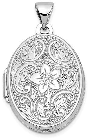 14 Karat Weißgold, poliert, gravierbar, für 2 Fotos, 21 mm, oval, Blumenmuster, Medaillon, Schmuck, Geschenke für Frauen, Metall