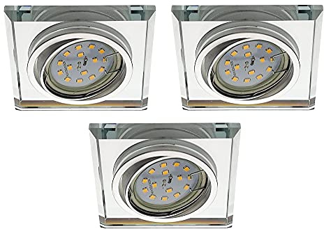 Trango 3er Pack Design LED Einbaustrahler 6729S-03-5WAK Einbauleuchte, Deckenstrahler aus Kristall-Glas & Aluminium incl. 3x 5 Watt GU10 LED Leuchtmittel Deckenspots I Downlight I Bad Deckenleuchte