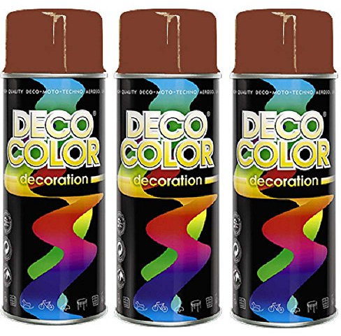 Deco Color 3er Sparpack DC Lackspray glänzend 400ml nach RAL freie Farbauswahl (3 Dosen in kupferbraun glanz RAL 8004)