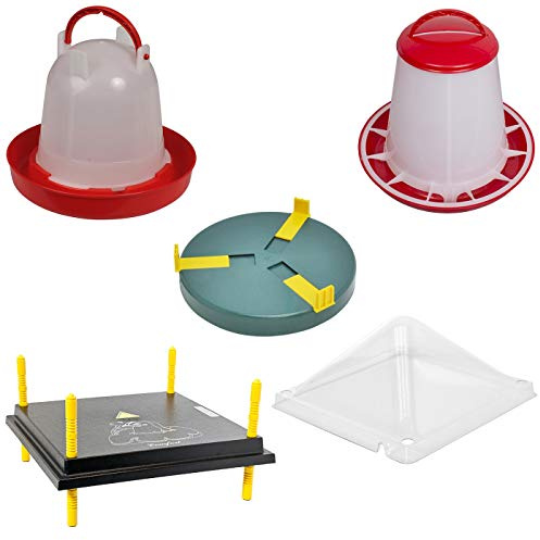 VOSS.farming Kükenaufzucht Komplettset für bis zu 35 Küken, 40x40cm Wärmeplatte mit Abdeckung + Tränke + Futterautomat + Tränkenwärmer, robust, Aufzucht Küken Frostschutz