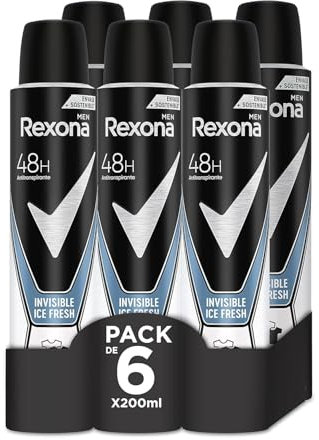 Rexona Invisible Desodorante Aerosol Antitranspirante para hombre Ice 200ml - Pack de 6, El embalaje puede variar