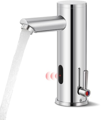 Automatic Touchless Bathroom Sink Faucet Sensor Motion Activated Commercial Hands Free Single Tap Temperature Control Adjustable Handle Auto Basin Brass Faucets for Home Vanity Chrome Polished Finish