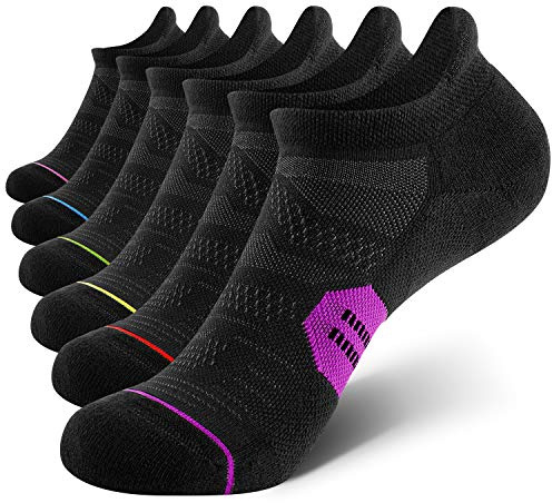 CS CELERSPORT 6 Pack Women's Ankle Running Socks Cushioned Low Cut Tab Athletic Socks, Black Mixed, Medium
