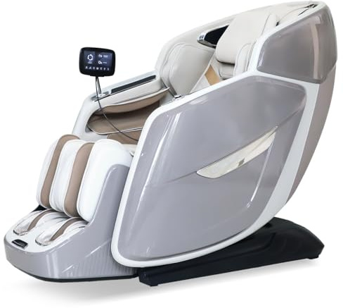 GLOBAL RELAX® | Daruma 4D Massagesessel | Grau | Sprachsteuerung mit KI | SL-Massageschiene +130 cm | Wärmetherapie | Pressotherapie | Nullgravitation | Zero Space | 6,7 Touchscreen-LCD | 3D-Sound