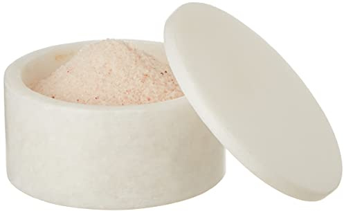 Queenza Vit marmor saltkällare med lock – 7,5 cm salt- och pepparskålar, ramekiner, salthållare för kosher