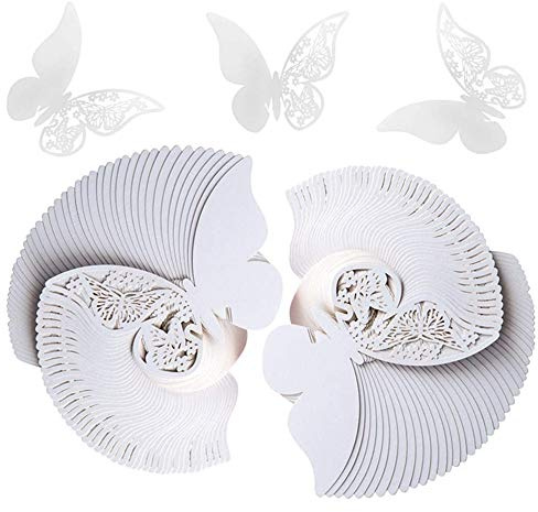 Schmetterling Tischkarten Laser Platzkarten Namenskarten Hochzeit Hohl-Muster Schmetterling Cup-Karten für Geburtstage Party Tischdeko 100St Weiß