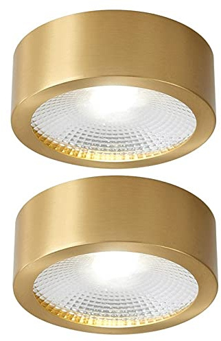 Mrdsre 5W / 7W / 9W LED Brass Brass Spotlight Ultra Slim Round sotto armadietto Armadio a LED/Armadio Luce/da Incasso in Un Taglio a Mano H65 Finitura in Ottone RA85 lampade da soffitto Oro 2 Pack
