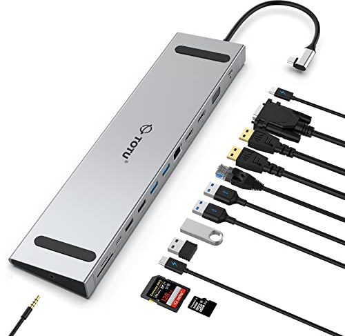 Station d'accueil, Station d'accueil TOTU 13 en 1 USB C avec Double HDMI 4K, VGA, 82W PD, 4 USB, Station d'accueil pour Ordinateur Portable et Support pour MacBook et Windows avec Thunderbolt 3