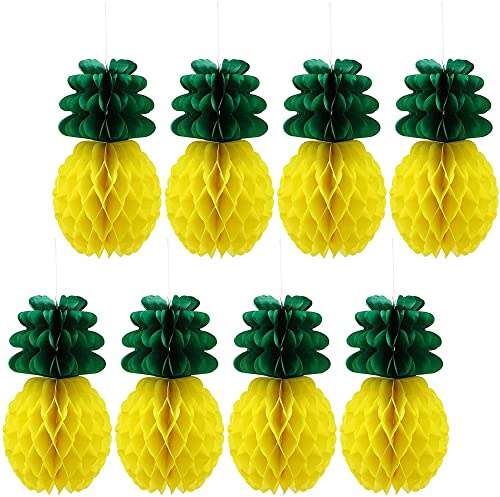 QIUMING 8 stücke Ananas Wabenball Papier Sommer Deko Flamingo Party Hawaii Tropische Früchte Papier Ananas Deko Tropische Sommer für Hochzeitsfeier Dekoration Papierlaternen Ananas Hängende