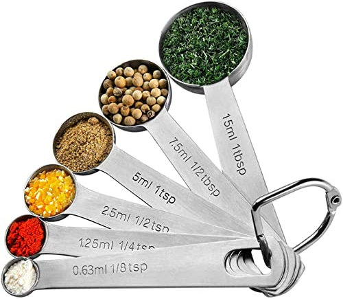Measuring Spoons Sets Stainless Steel Teaspoons Set of 6 Measure Scoop Tablespoons, Engraved Scale Spoon for Liquid & Dry Ingredients, Kitchen Utensils for Baking Measurements, Fit in Spice Jars