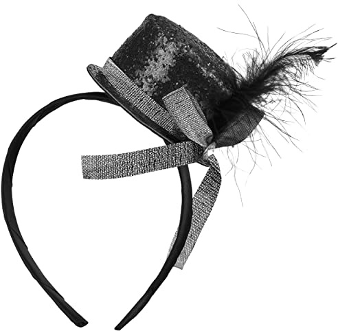 Balinco PARTYHUT, 20-tals hårspännen topphatt kostym damer & herrar, glitter topp, nyårsafton, karneval, maskerad, festkläder tillbehör, guld, röd, svart, silver (svart)