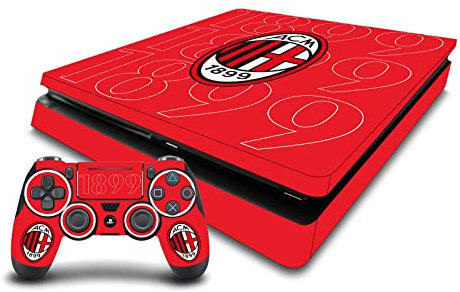 Head Case Designs Offizielle AC Milan 1899 Schwarzes Logo Kunst Vinyl Haut Gaming Aufkleber Abziehbild Abdeckung kompatibel mit Sony PlayStation 4 PS4 Slim Console and DualShock 4 Controller