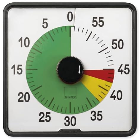 TimeTEX Zeitdauer-Uhr - Timer Countdown mit Ampelscheibe - lautlos - mit Ablaufsignal - mit Batterien - 20 cm x 20 cm - 62609