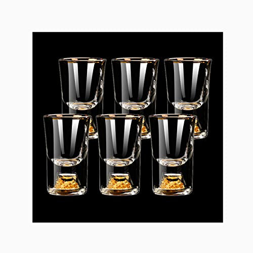 YBCPACK 10ml Gold Shot Glasses Set of 6，Crystal Shot Glass Set Decorated with 24K Gold Flakes，Mini Cute Glasses for Spirit, Tequila, Sake, Whiskey