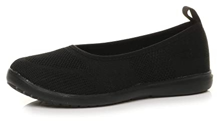 AJVANI Womens Ladies Slip on Lightweight Gym Shoes Memory Foam Ballet Ballerina Flats Pumps Trainers Size