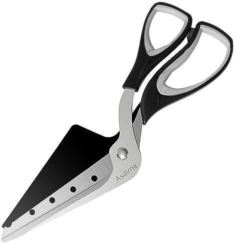 Asdirne Pizzaschere Pizzaschneider mit Schaufel Lebensmittelqualität Scharfe Edelstahlklinge und weichem Griff Multifunktionale Küchenschere 27cm Schwarz/Grau