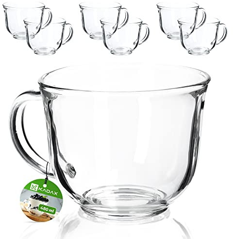 KADAX Juego de 6 vasos de té con asa de 480 ml, aptos para lavavajillas, para bebidas frías y calientes, tazas de café, zumo y tazas de cristal (480 ml)