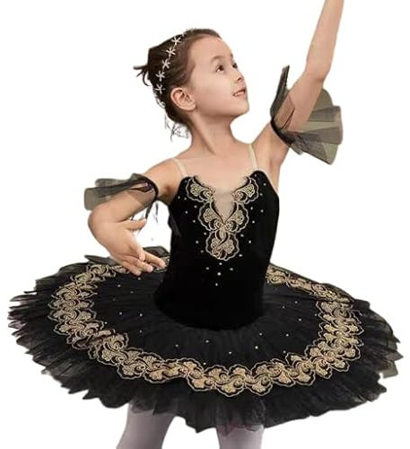 OTMYIGO Schwarz Professionelles Ballett Tutu Mädchen Ballettkleid Mädchen Bühnenkleidung Schwanensee Tanz Ballerina Wettbewerb Kostüme Tragen,Schwarz,XS